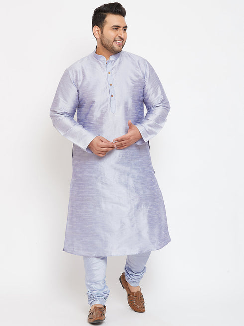 Vastramay Men's Plus Size Lavender Silk Blend Kurta Pyjama Set